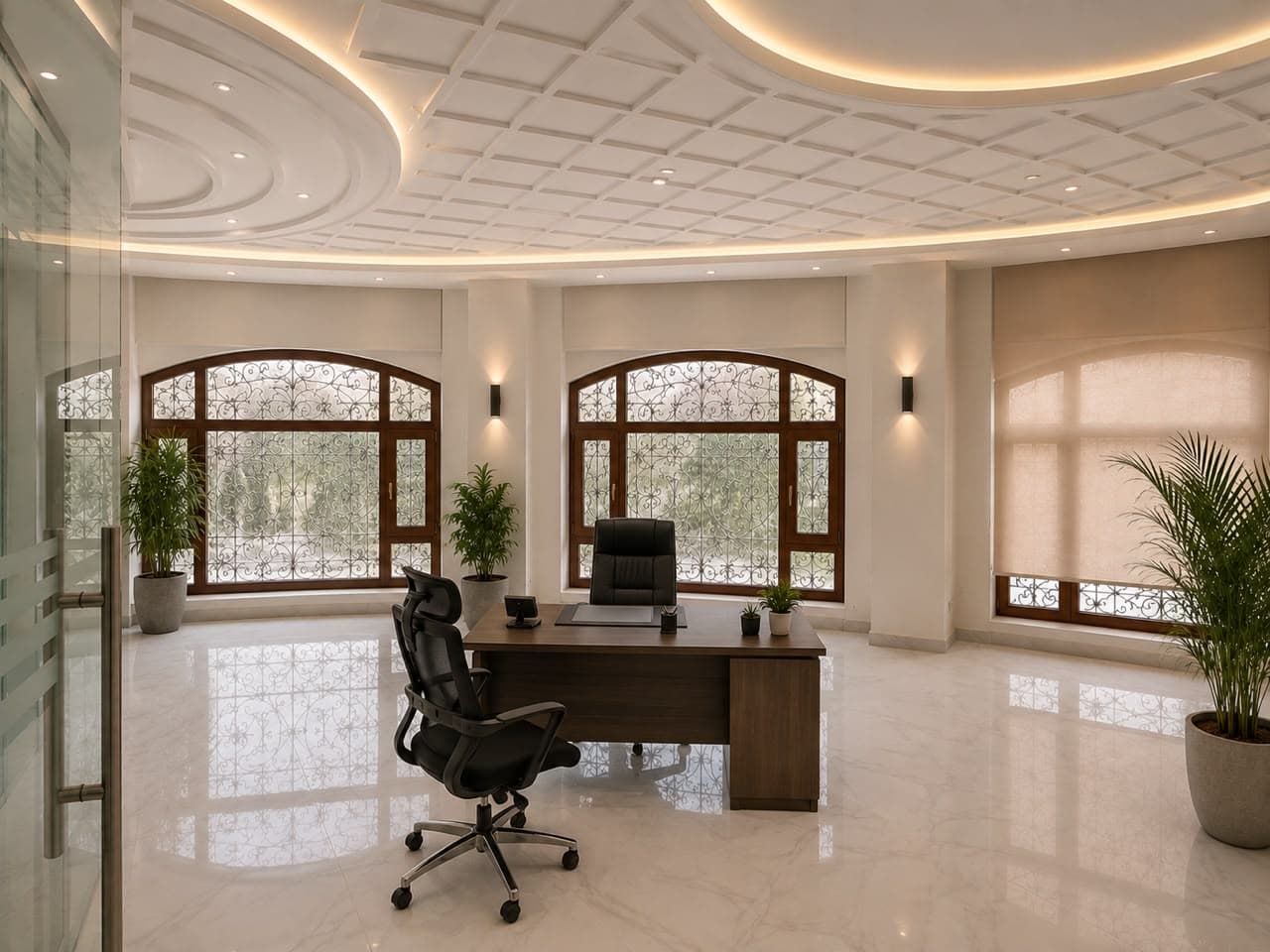 تفاصيل التصميم الداخلي للمقر